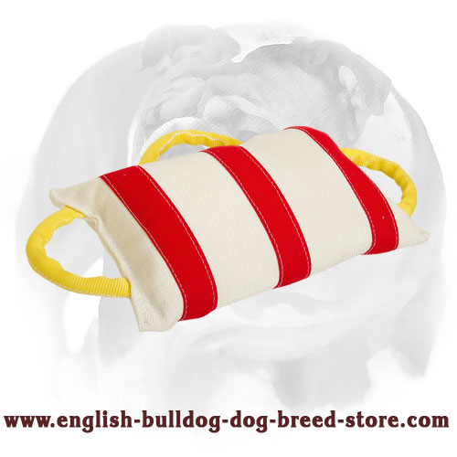 English Bulldog Handstitched Wide Jute Bite Pillow with Three Comfy Handles