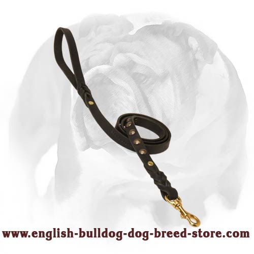 Studded Leather English Bulldog Leash for Walking and Training