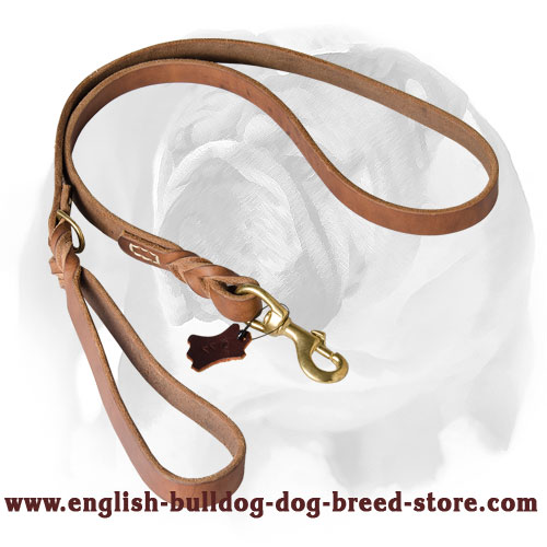 English Bulldog Braided Design Professional Leather Dog Leash