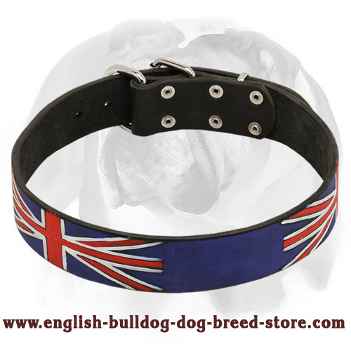 English Bulldog Leather Dog Collar Special Edition with UK Flag