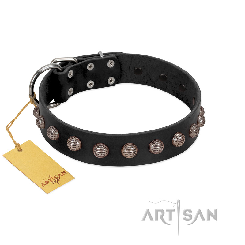 "Bizarre Affection" Designer Handmade FDT Artisan Black Leather English Bulldog Collar