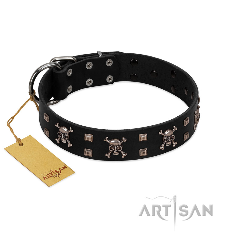 "Black Jack" Stylish Handmade FDT Artisan Black Leather English Bulldog Collar