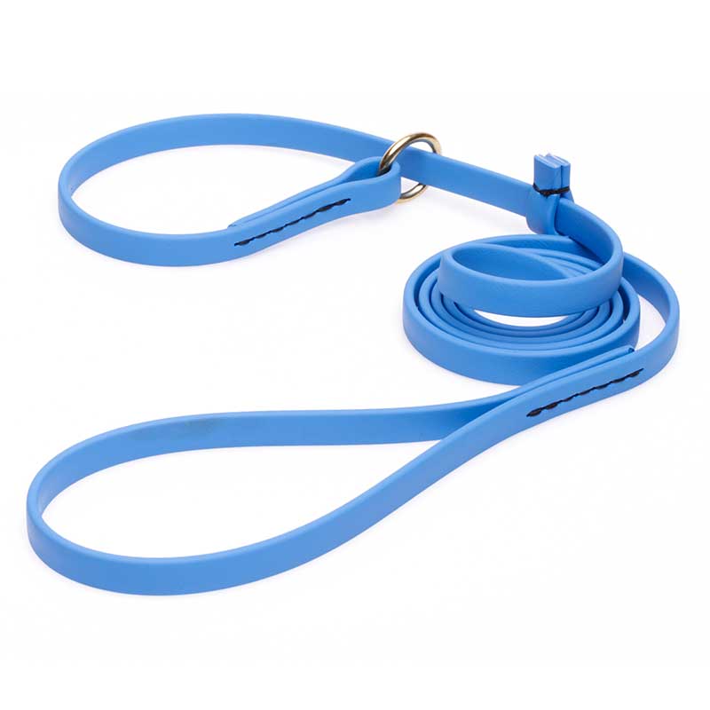 Solid Blue Biothane English Bulldog Leash and Collar Combo