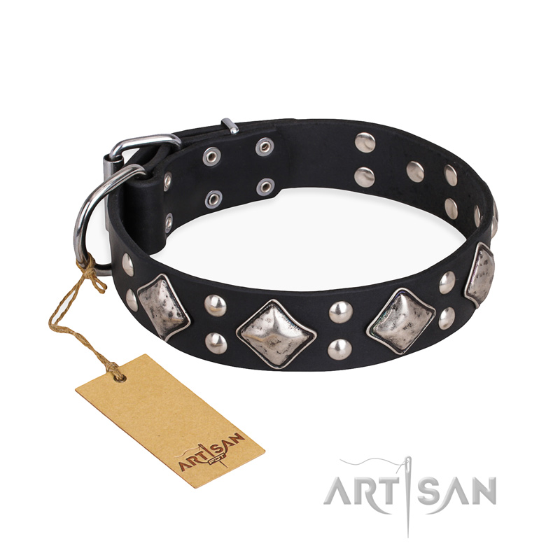"Smart Geometry" FDT Artisan Studded Leather English Bulldog Collar - Click Image to Close